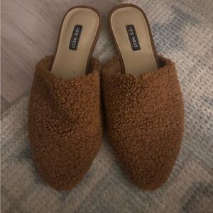 Nine West Tan Fuzzy mule Shoes